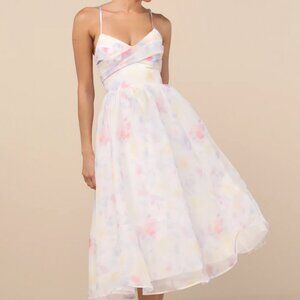 Lulus Claudina White Multi Pleated Lace-Up Midi Dress Pastel